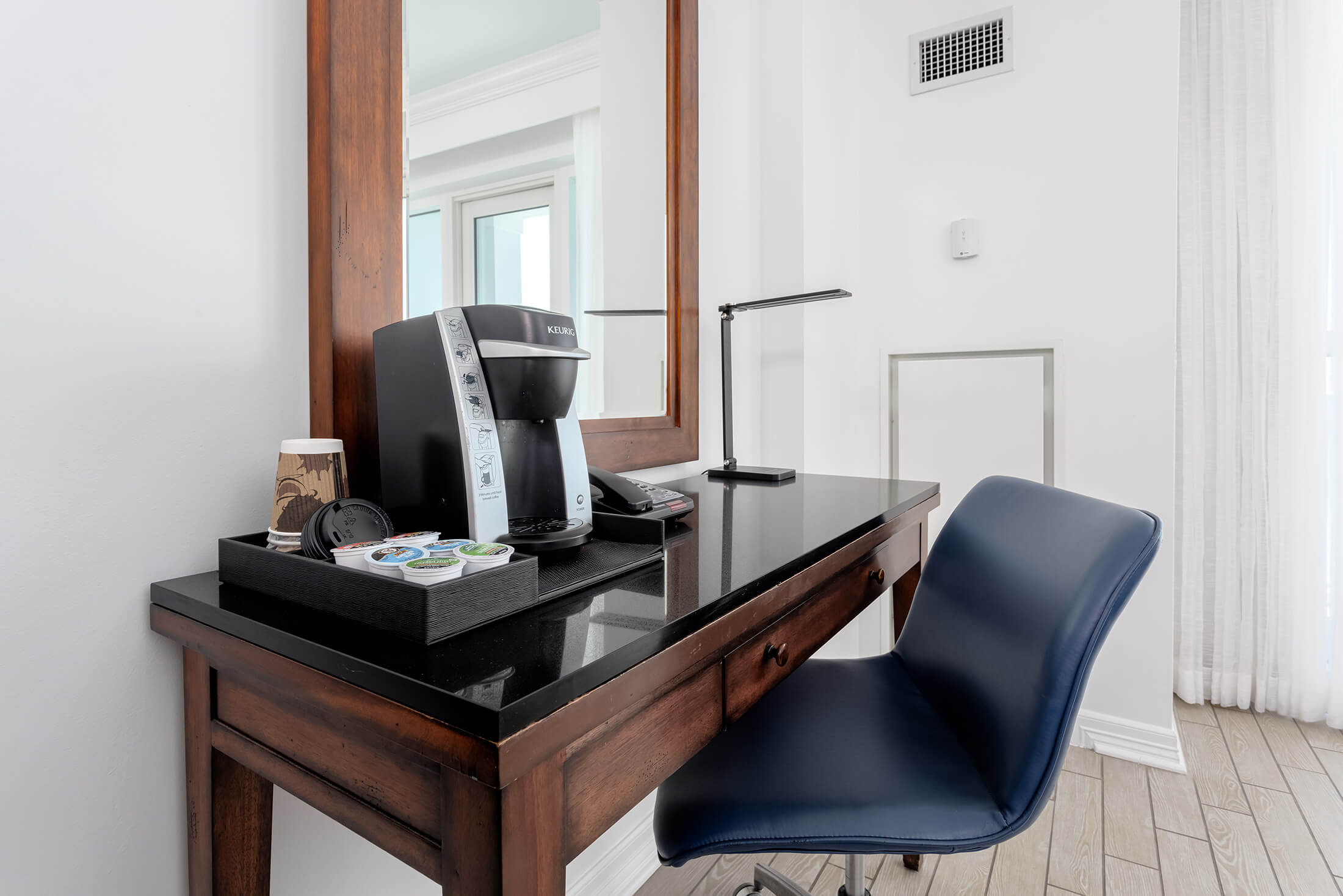 Close up view working desk in a room at Pensacola Beach Resort