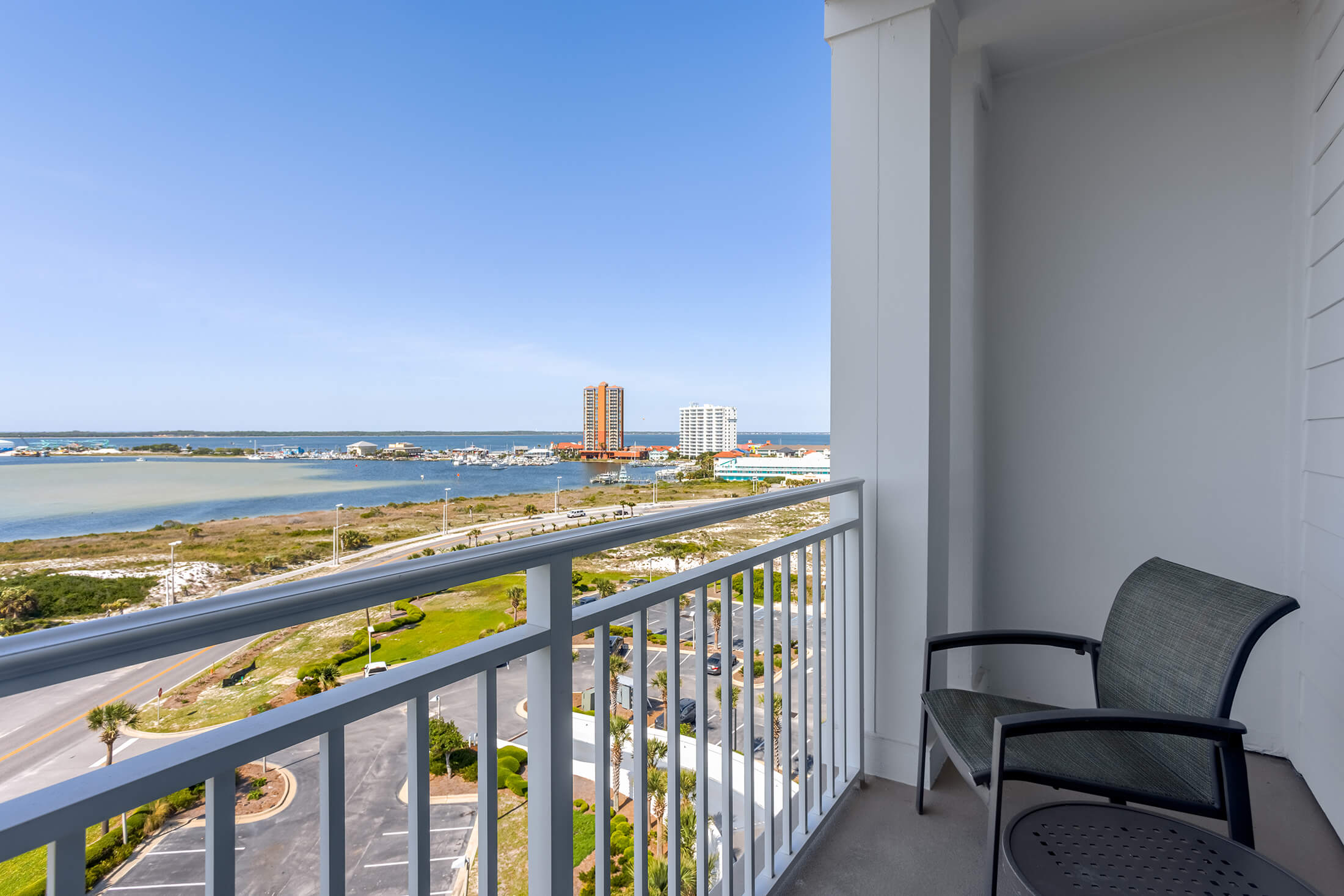 Patio with chairs at Pensacola Beach Resort