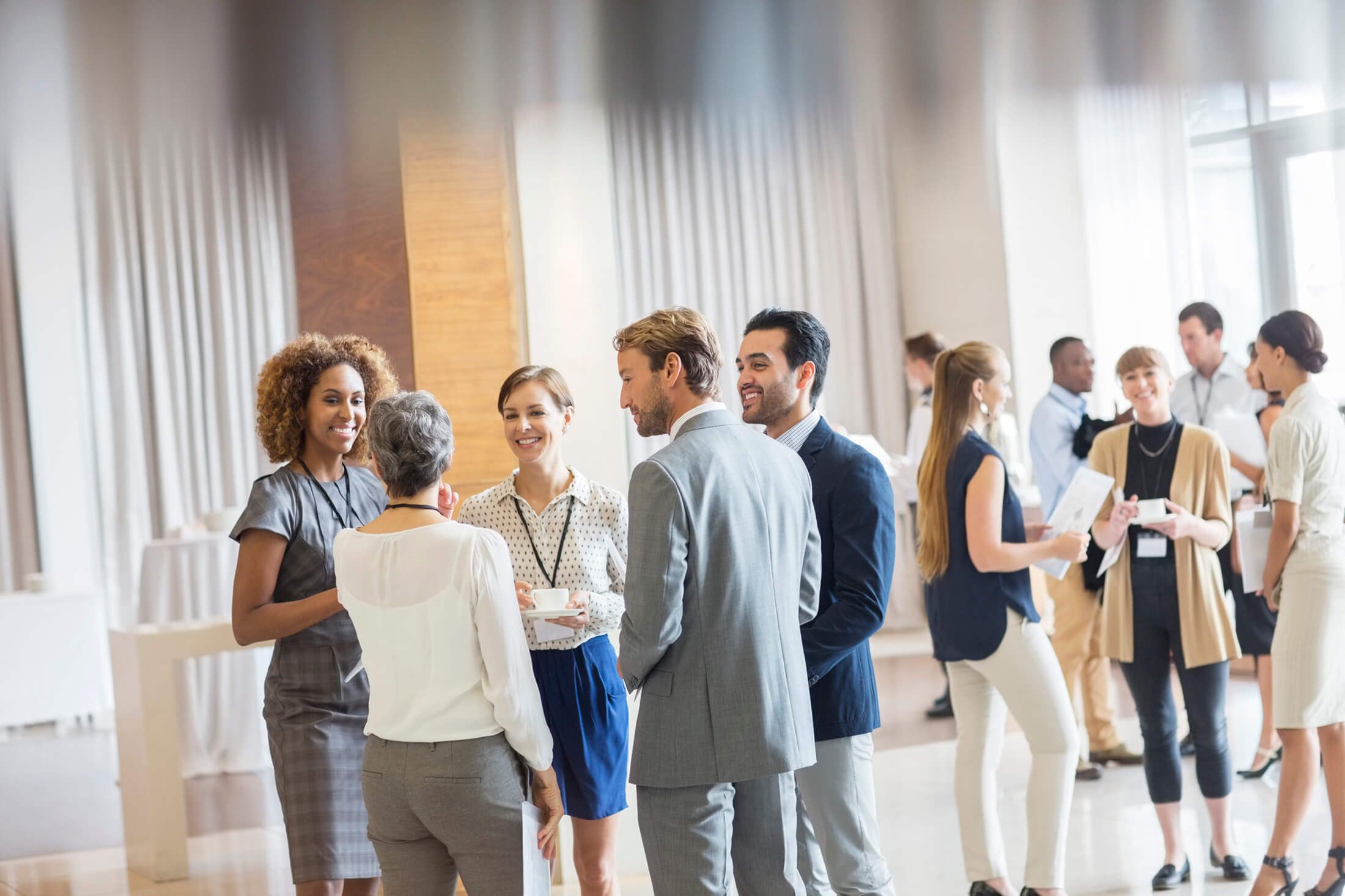 meeting guests socializing with coffee